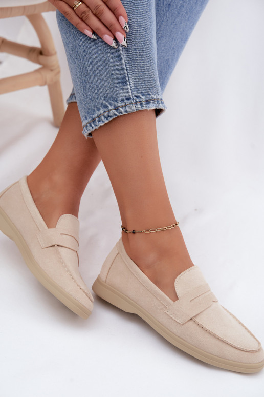 Damen Mokassins aus Kunstveloursleder beige Renelia