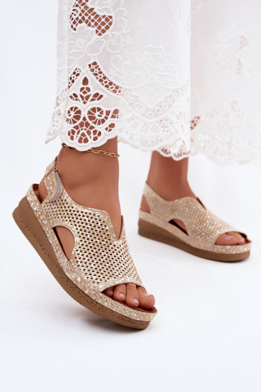 Goldene ausgeschnittene Plattform-Sandalen Tai turiciejka L4494-25