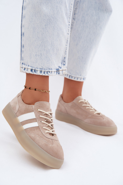 Beige Plattform-Sneaker aus Kunstveloursleder Coralia