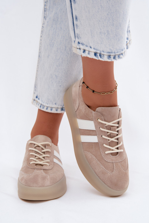 Beige Plattform-Sneaker aus Kunstveloursleder Coralia