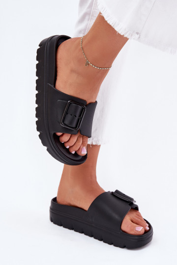 Schwarze Damen leichte Plattformschuhe mit Schnallen Viasara