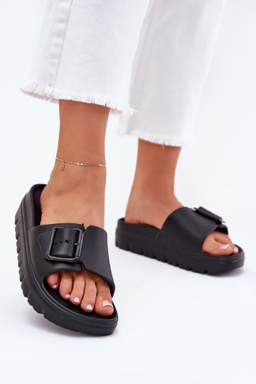 Schwarze Damen leichte Plattformschuhe mit Schnallen Viasara 2