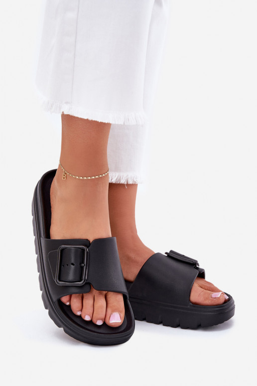 Schwarze Damen leichte Plattformschuhe mit Schnallen Viasara