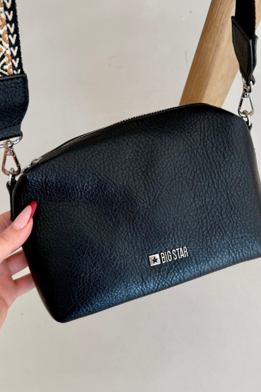 Schwarze kleine Handtasche mit verzierten Griffen Big Star OO574091