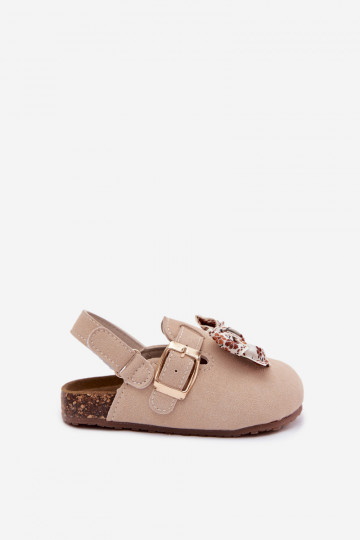 Kinderclogs Sandalen mit Schleifen in sandfarbener Farbe Rosella 2
