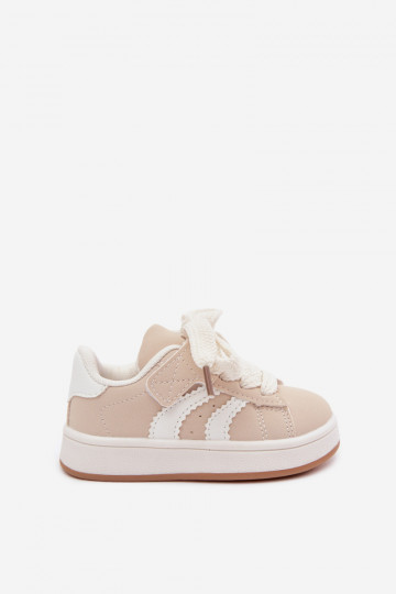 Kindersneaker mit Klettverschlüssen aus Kunstleder in sandfarbener Farbe Zoya 2