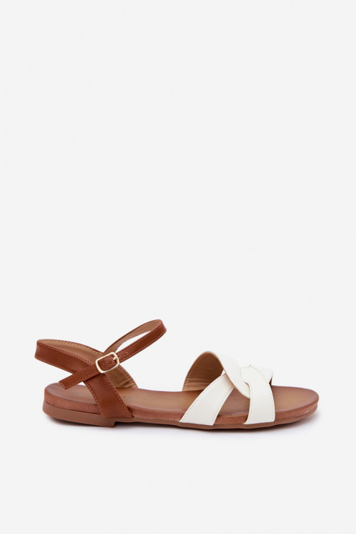 Flache Sandalen für Frauen S.Barski in Weiß-Braun