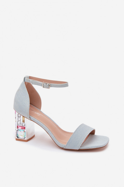 Damen Sandalen mit hohen Absätzen und funkelnden Nieten aus Denim Cloudie