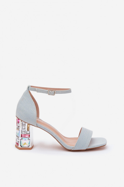 Damen Sandalen mit hohen Absätzen und funkelnden Nieten aus Denim Cloudie