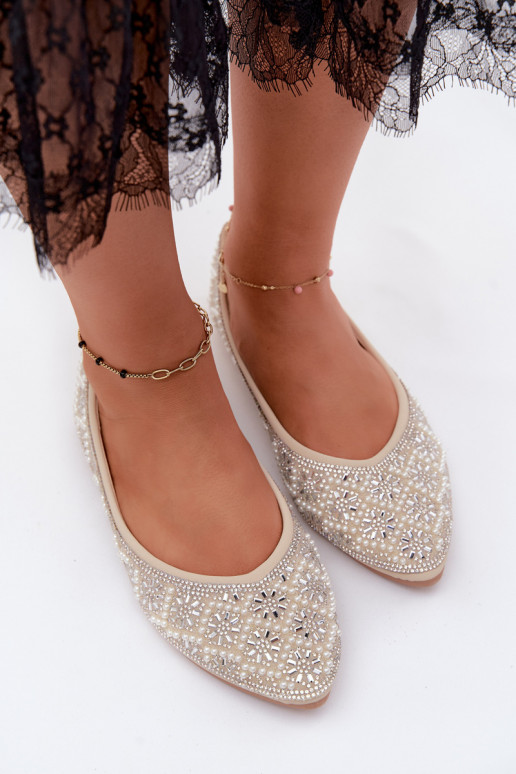 Damenballerinas mit Dekoration in Sandfarbe Lemonia