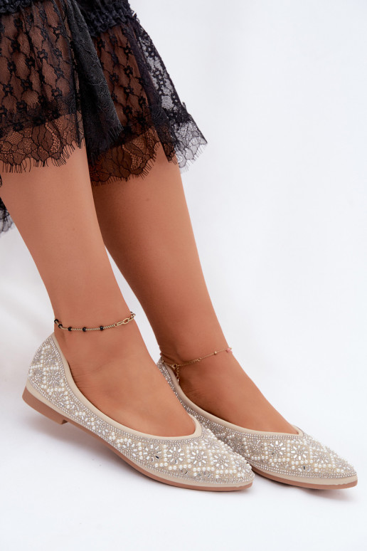 Damenballerinas mit Dekoration in Sandfarbe Lemonia