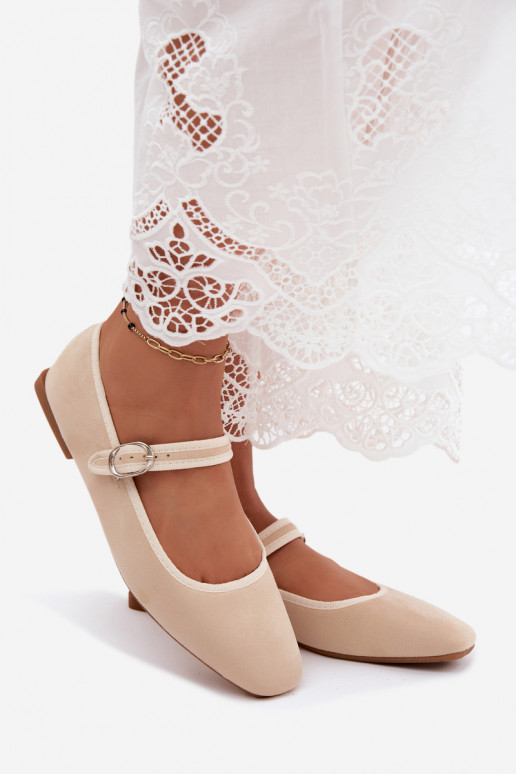 Damen Ballerinas mit Riemen in Sandfarbe aus Kunstveloursleder Birchia