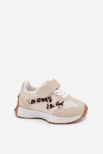 Kindersneaker mit Klettverschluss und Leopardenmuster in Sandfarbe Cosima