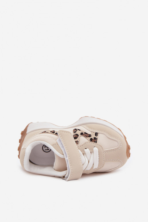 Kindersneaker mit Klettverschluss und Leopardenmuster in Sandfarbe Cosima