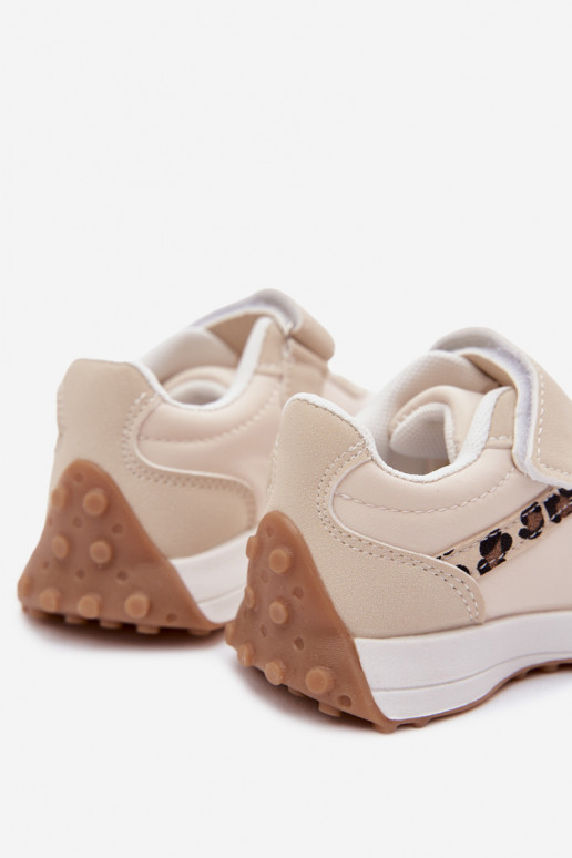 Kindersneaker mit Klettverschluss und Leopardenmuster in Sandfarbe Cosima