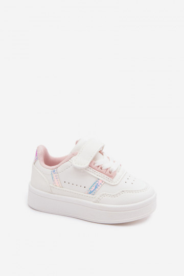 Kindersportschuhe mit Klettverschluss in Weiß-Rosa Tailva
