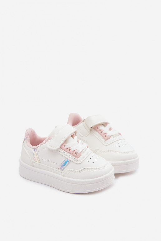 Kindersportschuhe mit Klettverschluss in Weiß-Rosa Tailva