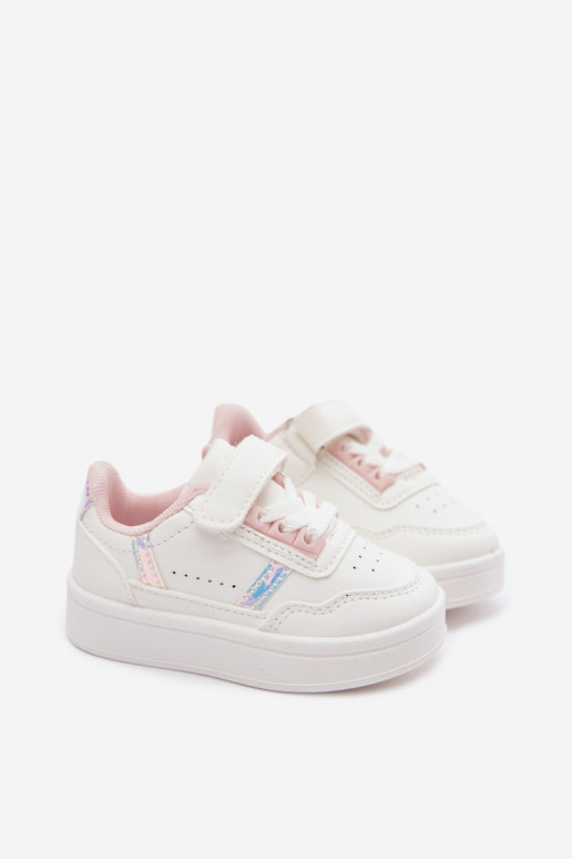 Kindersportschuhe mit Klettverschluss in Weiß-Rosa Tailva