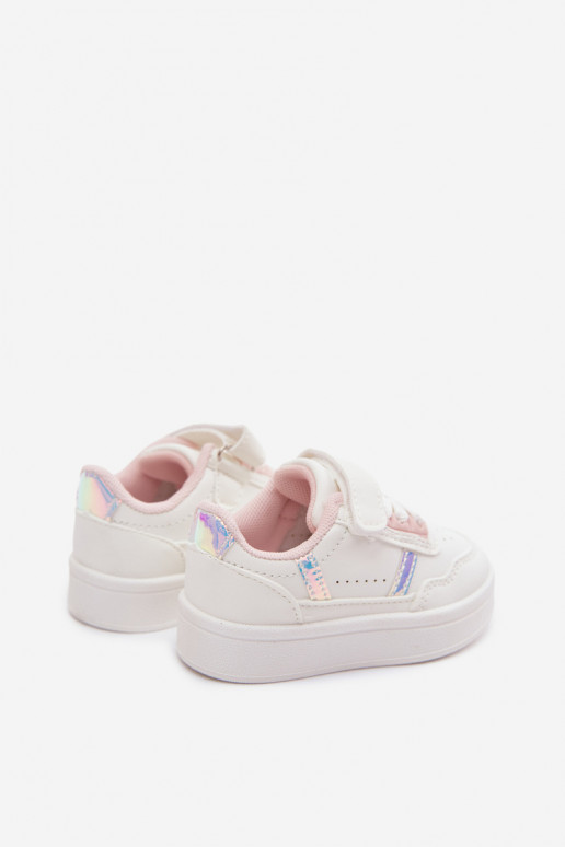 Kindersportschuhe mit Klettverschluss in Weiß-Rosa Tailva
