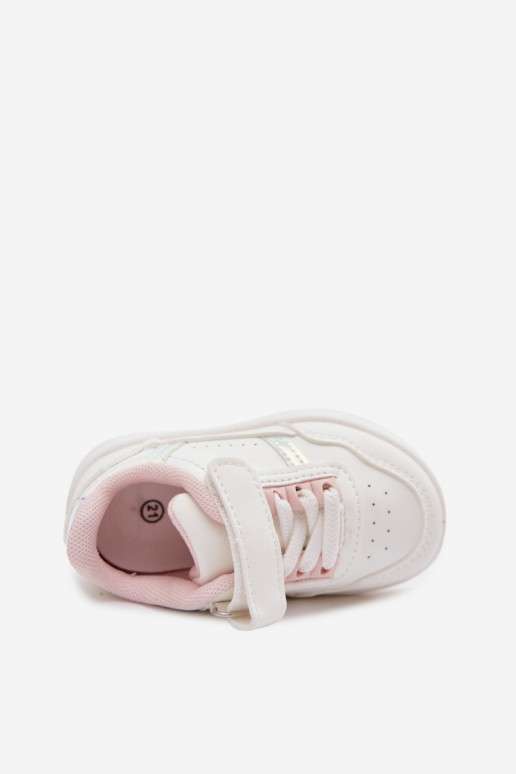 Kindersportschuhe mit Klettverschluss in Weiß-Rosa Tailva