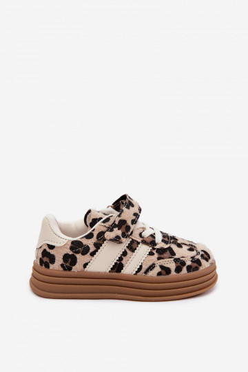 Kindersportschuhe mit Leopardenmuster und Klettverschluss in Sandfarbe Satinia 2