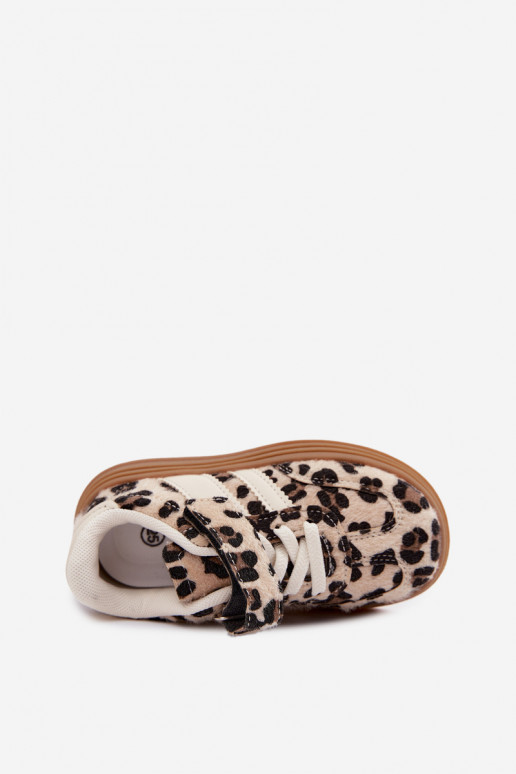 Kindersportschuhe mit Leopardenmuster und Klettverschluss in Sandfarbe Satinia