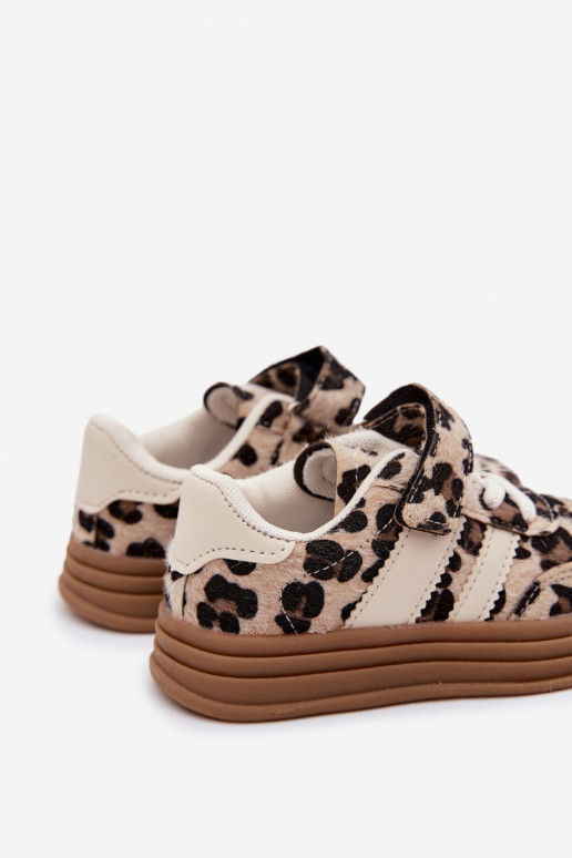 Kindersportschuhe mit Leopardenmuster und Klettverschluss in Sandfarbe Satinia