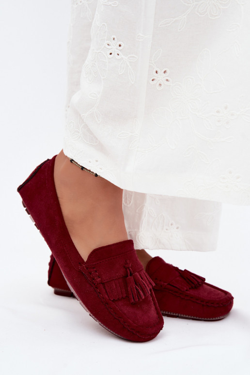 Damen Mokassins mit Fransen aus Kunstveloursleder in Bordeaux Linden