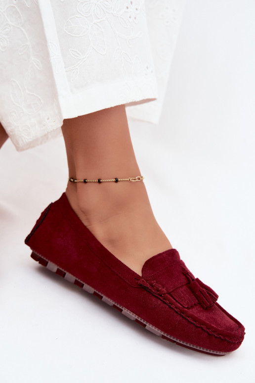 Damen Mokassins mit Fransen aus Kunstveloursleder in Bordeaux Linden