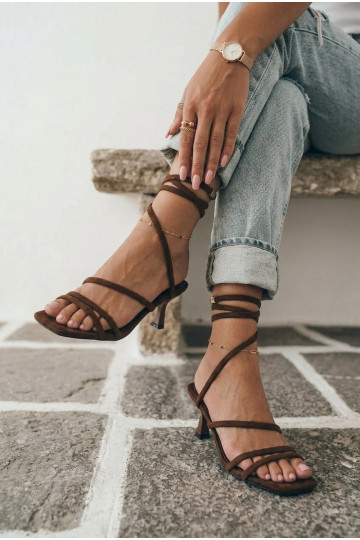 Damen Sandalen mit Absatz und Riemchen in Schokoladenfarbe Samara