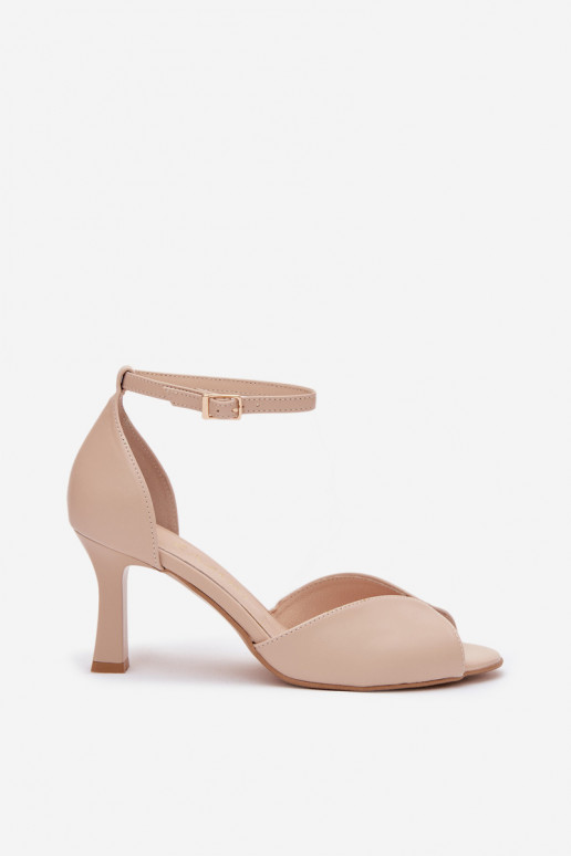 Damen Sandalen mit dünnen Absätzen in Sandfarbe Zazoo 1120