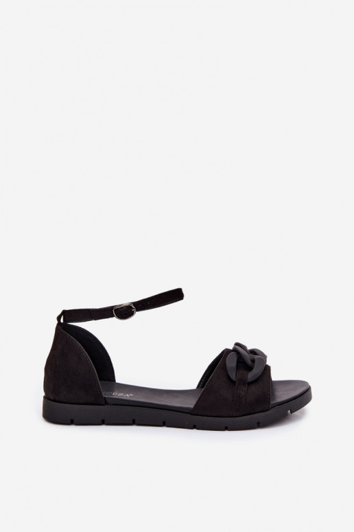 Flache Sandalen für Frauen mit Ketten Vinceza 17320 schwarz