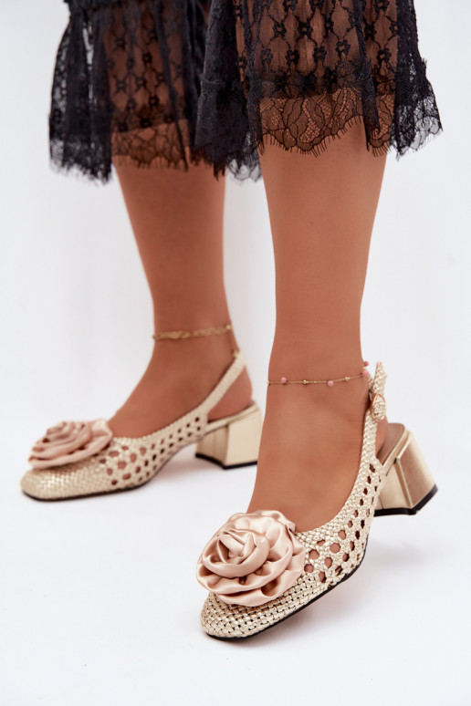 Gemusterte Damen-Sandalen mit Absatz und Ornamenten Artiker 58C0798 goldfarben