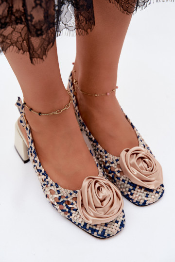 Gemusterte Damen-Sandalen mit Absatz und Ornamenten Artiker 58C0372 sand- und dunkelblau