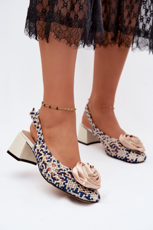 Gemusterte Damen-Sandalen mit Absatz und Ornamenten Artiker 58C0372 sand- und dunkelblau