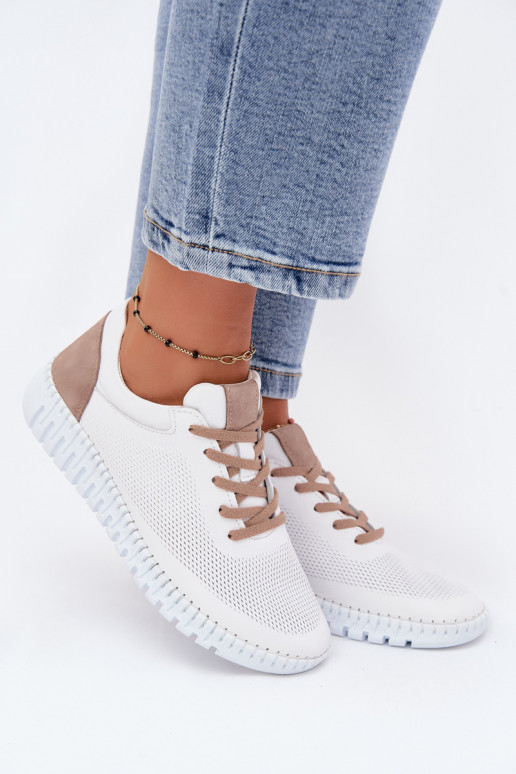 Leder-Sportschuhe für Frauen Artiker 58C3083 weiß und braun