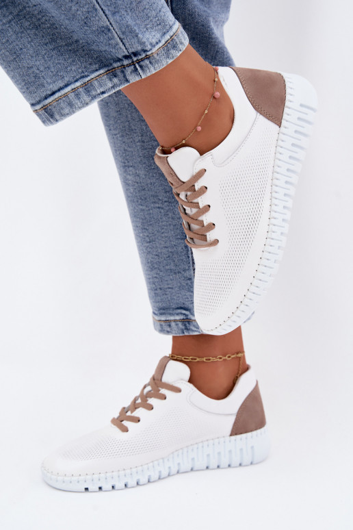 Leder-Sportschuhe für Frauen Artiker 58C3083 weiß und braun