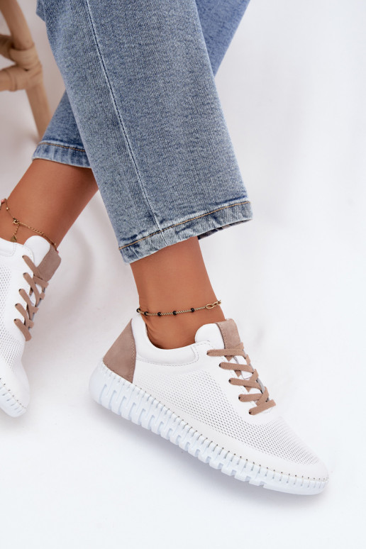 Leder-Sportschuhe für Frauen Artiker 58C3083 weiß und braun