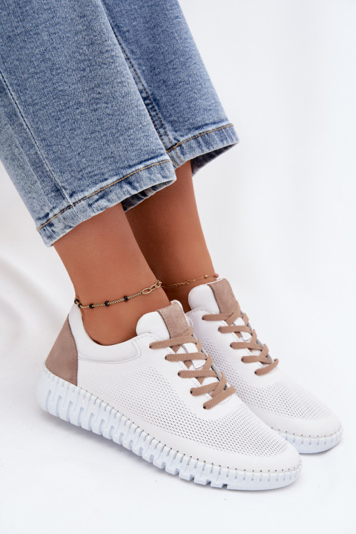 Leder-Sportschuhe für Frauen Artiker 58C3083 weiß und braun