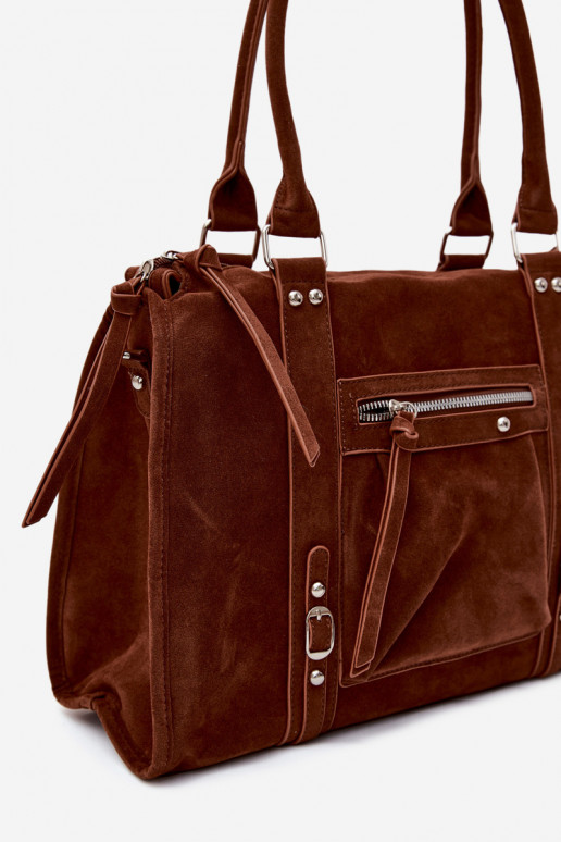 Große Tasche aus Kunstveloursleder in braun Nolita