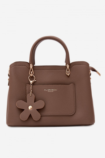 Tasche aus Kunstleder mit Schlüsselanhänger und Blumenmotiven in Tonfarbe Noomi