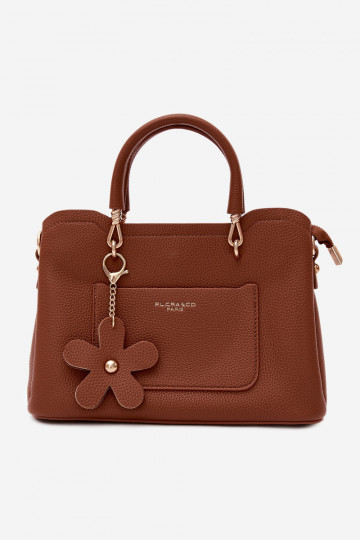 Tasche aus Kunstleder mit Schlüsselanhänger und Blumenmotiven in braun Noomi