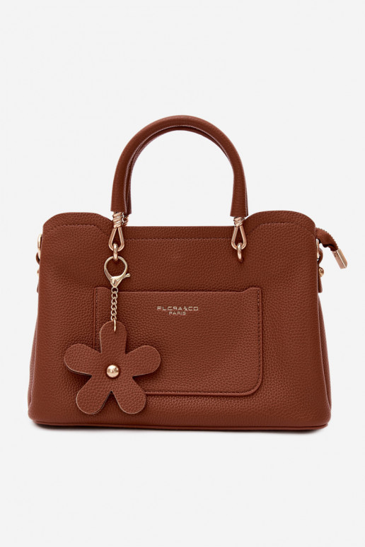 Tasche aus Kunstleder mit Schlüsselanhänger und Blumenmotiven in braun Noomi