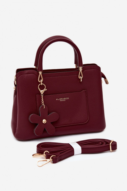 Handtasche mit Kunstleder-Schlüsselanhänger mit Blumenmotiven in bordeaux Noomi