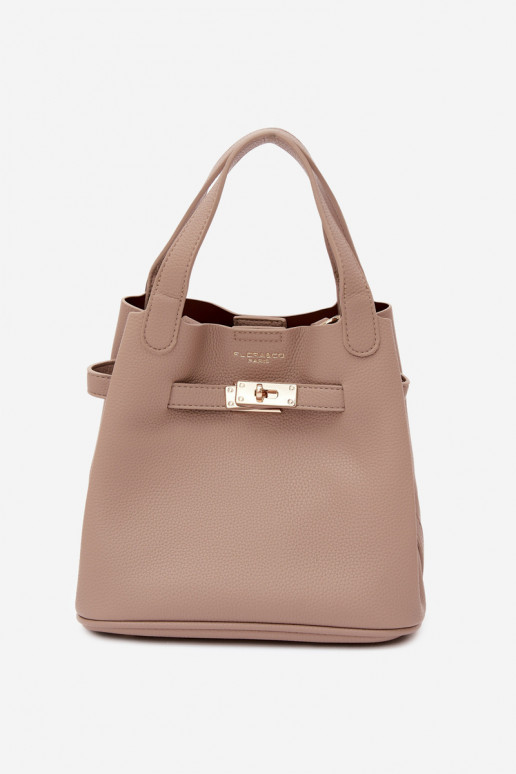 Tasche mit Kosmetiktasche aus Kunstleder in elfenbein Crumble