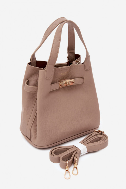 Tasche mit Kosmetiktasche aus Kunstleder in elfenbein Crumble