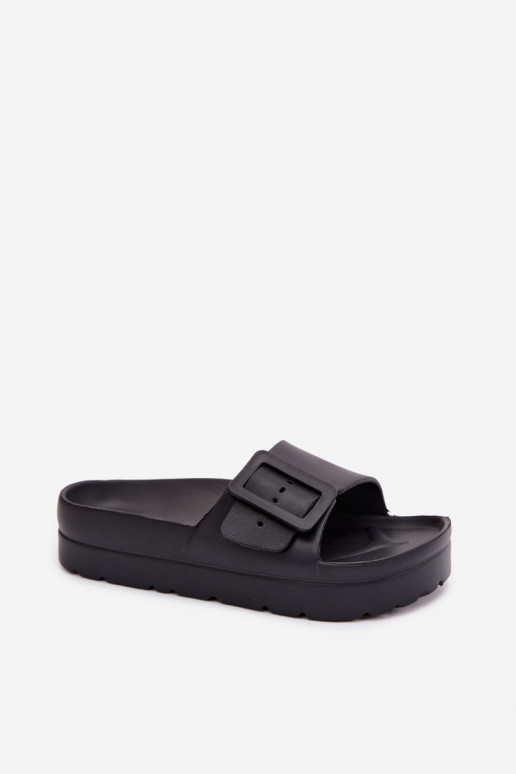 Schwarze Damen-Slipper mit Plattform und Schnallen Caramel