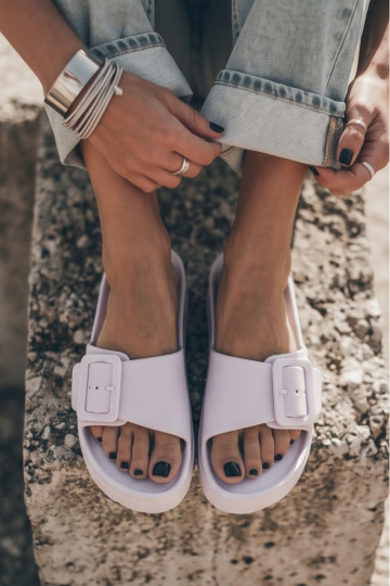 Weiße Damen-Slipper mit Plattform und Schnallen Caramel 2