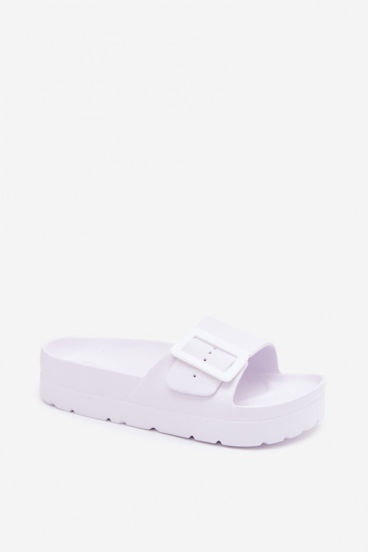 Weiße Damen-Slipper mit Plattform und Schnallen Caramel