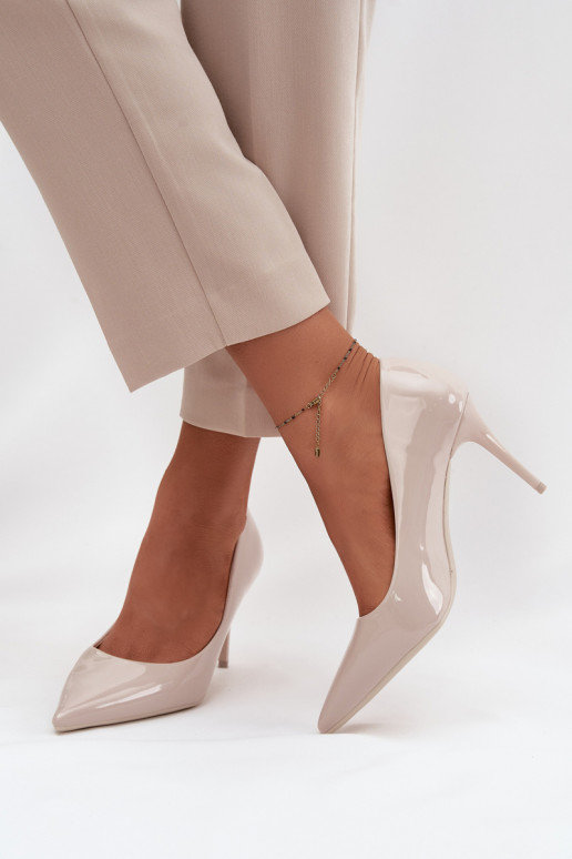 Elfenbein Kunstleder High Heels mit Lackeffekt Jadira